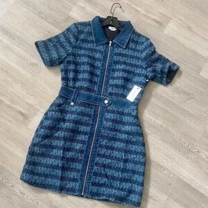 NWT Jason Wu Denim Dress Tweed Contrasting Checked Dress Women Sz L Knee length